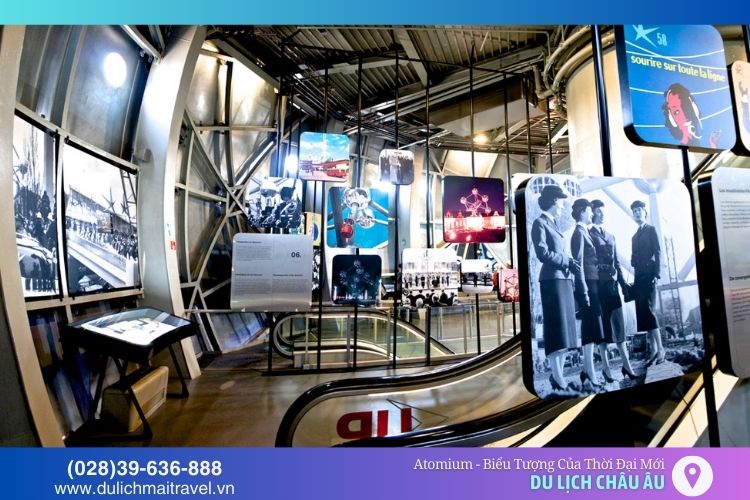 Atomium có không gian triển lãm với các tầng cố định giới thiệu lịch sử của Atomium
