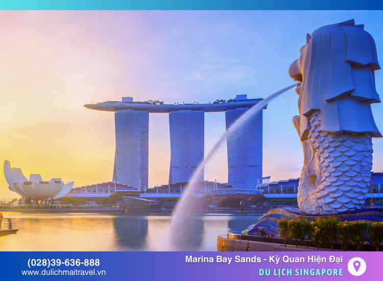 Biểu tượng huyền thoại của Singapore, phun nước về phía vịnh Marina tuyệt đẹp