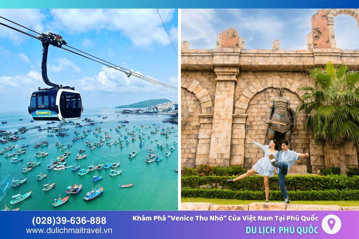 Cáp treo Hòn Thơm giúp bạn ngắm toàn cảnh Phú Quốc từ trên cao trên đường kết nối đến công viên Sun World Hòn Thơm