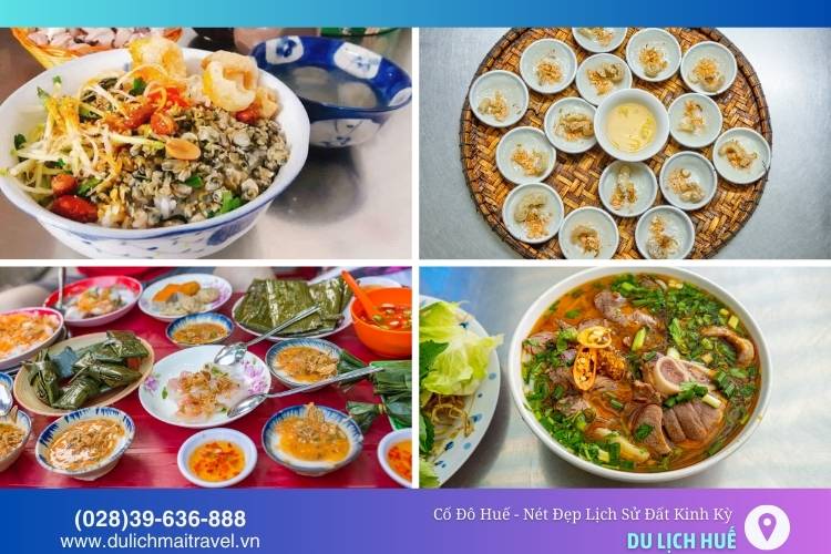 Cơm hến, bánh bèo, bánh nậm, bánh lọc, bún bò Huế là những món ăn đặc sản nổi bật