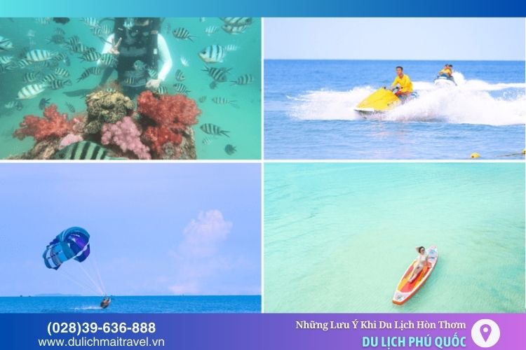 Du khách có thể trải nghiệm lặn ngắm san hô, câu cá, khám phá đảo,... khi đến Hòn Thơm