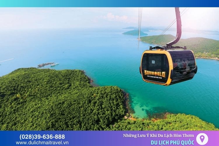 Cáp treo Hòn Thơm đem lại cho du khách cơ hội chiêm ngưỡng toàn cảnh biển Phú Quốc từ trên cao