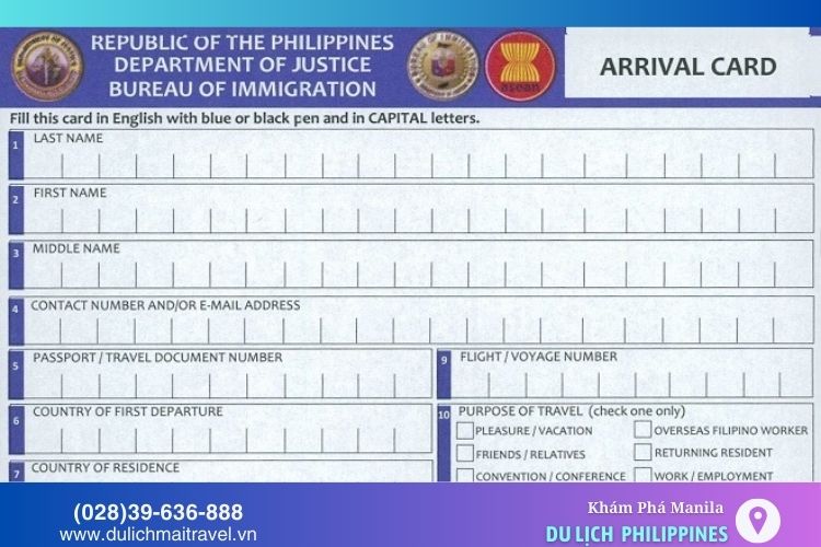 Chuẩn bị tờ khai nhập cảnh, thông tin lưu trú và kế hoạch du lịch Manila