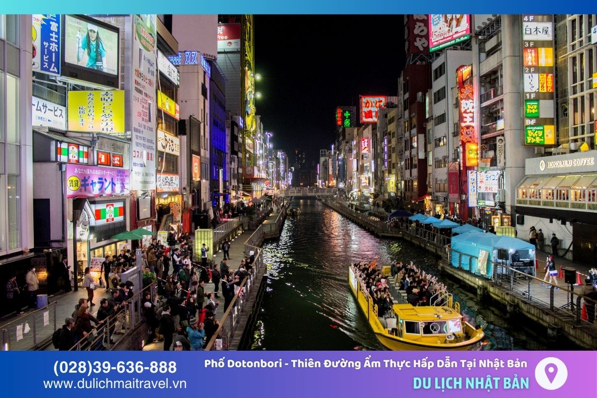 Du ngoạn trên thuyền ngắm cảnh và thưởng thức không khí náo nhiệt của phố Dotonbori